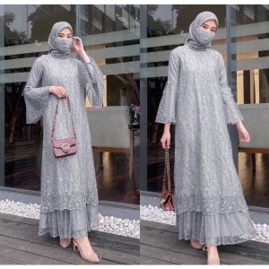 baju muslim dress casual wanita dewasa model full tile premium kombinasi furing import mewah