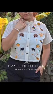 HABLON Pinya Jusilin Ladies Barong Embroidered Icon Full Open Crop Top Filipiniana See Through