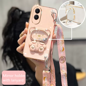 New Casing Honor 90 Lite Honor X9a X6a X8a X7a X9 X8 X7 X6 X5 4G 5G Cute Fashion Shiny Quicksand Raccoon Makeup Mirror Bracket Phone Case Lens Protection Soft Cover with Lanyard