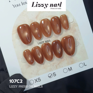 Lizzy Nail 107 | Nailbox Móng Úp Mắt Mèo Nâu | Set 10 Móng Giả Press On Nails Dự Tiệc Đám Cưới Kỷ Yếu
