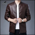 Fuguiniao Men's Leather Jacket Stand Collar Motorcycle Leather Casual Jackets Fashion Male Coat. 