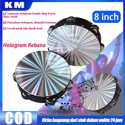 Tamborin Hologram Double Ring 8 Inch - Tamborin Kecerekan Desain Double Ring Alat Musik Anak COD