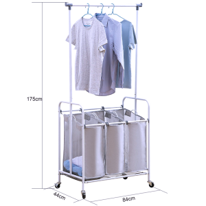 Locaupin Portable Laundry Sorter Clothing Rack With Wheels And Attached Metal Hanging Bar Laundry Hamper
