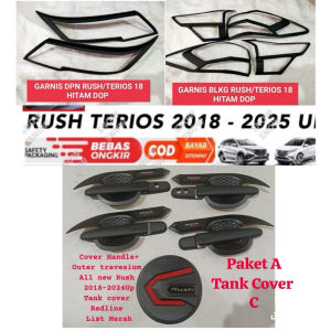 PAKET GARNISH LAMPU DEPAN BELAKANG COVER HANDEL TANK COVER ALL NEW RUSH 2018-2024 UP HITAM DOFF OUTER PLATINUM POLOS & MODEL TRAVESIUM