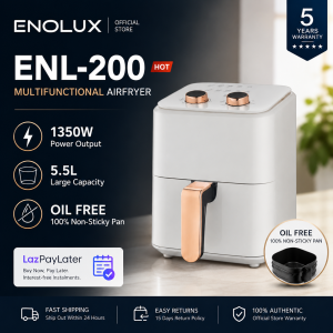 ENL-200 Air Fryer 5.5L | Non-Stick Coating | Visual Window | Oil-Free Smokeless Multifunction Air Fryer