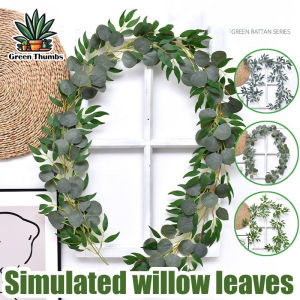 Green Leaf String Decoration Artificial Eucalyptus Leaves Rattan Simulated Willow Leaf Garland Wedding Party Home Wall Decor