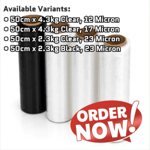 Fixguru - Stretch Film Wrapping Roll 50cm x 4.3kg and 2.3kg Clear Black Parcel Packing Plastic Wrap