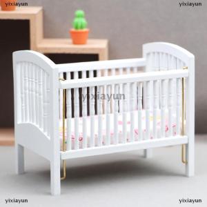 [COD] yixiayun 1:12 Dollhouse Miniature Bed Baby Crib White Baby Bed Furniture Bedroom Model Decor Toy Doll House Accessories