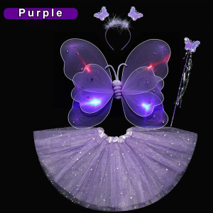 Rabbite 4Pcs/Set Glowing Princess Kids Birthday Set Angel Fairy Butterfly Glowing Wings Halloween Costume