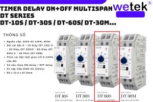 Rơ le thời gian Multispan Ấn Độ DT-10S DT-30S DT-60S DT-30M Timer đóng trễ mở trễ rẻ tốt 10s 30s 60s 30m nguồn 230Vac