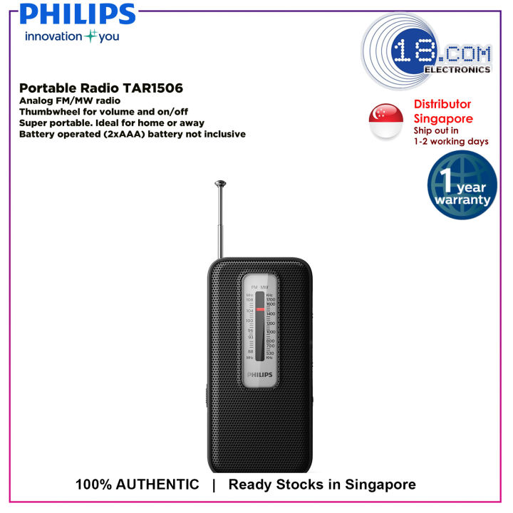 Radio Portable Philips TAR1509 FM/MW - Pile AAA - Antenne Télescopique - Prise Casque - Dragonne Incluse