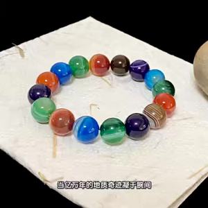 Thousand Crystals and Ten Thousand Beads   Natural Multi-Colored Agate Bracelet with Colorful Round Beads Fashionable Commuting Bracelet for Men and Women 2026