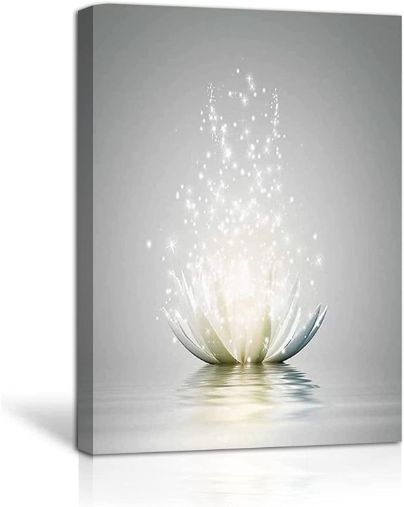 Zen Canvas Wall Art White Lotus Flower Bloom In Water Picture Prints Wall  Decor Framed Grey Painting For Yoga Spa Meditation Spiritual Room Decor Xin