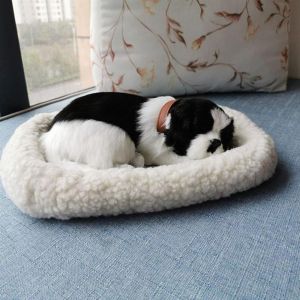 Realistic Black and White Cat Dog Breathing Sleeping Plush Toys Doll Electronic Pets for Dementia Seniors Adults Kids2026