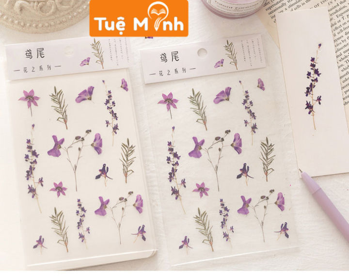 Sticker hoa lá Vintage trang trí, miếng nhán dãn hình hoa lá dán sổ, điện thoại, thiệp handmade