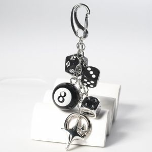 COVIEEZB Backpack Hanging No. 8 Billiards Keychain Zinc Alloy Hiphop Lucky Dice Y2K Pendant Funny Multi Element Black Dice Billiards Keychain Punk Ornament Accessories