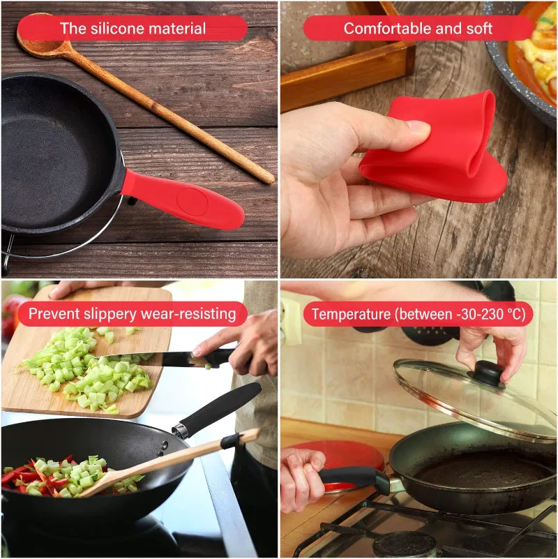 4 Pack Silicone Hot Skillet Handle Covers - Cast Iron Pot Holder Pan Sleeves