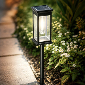 Vintage Solar Garden Lights Outdoor Waterproof Transparent Lampshade Tungsten Path Lighting Adjustable Poles For Lawn Driveway Backyard Porch Walkway Decor Lamp
