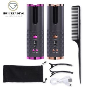 Máy Uốn Tóc Tự Động Thông Minh Sạc USB Pin 5000mAh Không Dây Màu Xám Đen Gốm Đèn Led Hiển Thị Nhiệt Độ Với Lớp Bảo Vệ Bên Ngoài Chống Phỏng Hàng Loại 1