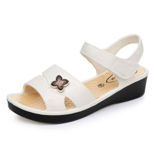 [Free Shipping] Womens Granny Shoes for Summer Outdoor Wear Casual and Fashionable Hollowed-out Breathable Velcro Flat Heel Soft Sole for Middle-aged and Elderly Mothers