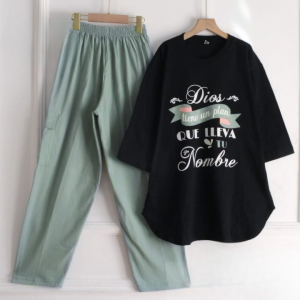 Setelan Wanita Jumbo Dios Set Bahan Kaos Katun Combed Apk Sablon One Set Baju Atasan Dan Celana Kekinian