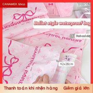 CS 10pcs màu hồng nhựa chuyển phát nhanh túi Bow Knot in nhanh phong bì quần áo đóng gói vận chuyển phong bì tự dính gửi thư Túi
