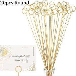 20Pcs Flower Arrangement Card Holder Gold Bouquet Cake Gift Greeting Card Stand Metal Wire Floral Picks Photo Picture Clip Wedding Birthday Christmas Party Card Holder