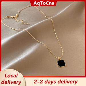[COD] AqToCna Ship within 24 hours Black Exquisite Minimalist Square Pendant Choker Chains Fashion Necklace For Women Jewelry Party Gifts