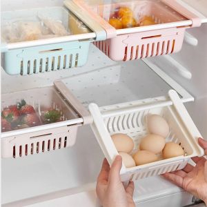 Kitchen Retractable Freezer Fridge Refrigerator Slide Organizer Storage Box Rack Shelf Holder Drain Basket Table Drawer
