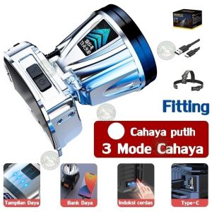 Outdoor Headlamp Senter kepala 500 watt super terang cas 1865000mah jarak jauh 900000m Outdoor