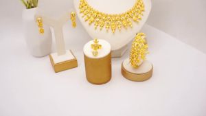 หรูหรา อินเดีย แอฟริกัน สีทองสร้อยคอที่คู่ความหมาย คอต่างหูชุด เครื่องประดับอาหรับ แต่งงาน เจ้าสาว คอลเลกชันชุด สำหรับผู้หญิง