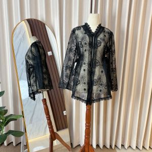 Delova Wardrobe - KEBAYA KINANTI Brokat V Neck Premium Modern Brukat Vintage Bordir Outfit Atasan Wanita Tali Renda Baju Pakaian Tulle Lace Tile Brokat Prada Viral Lebaran Raya Kondangan Wisuda Kekinian Simple Elegan