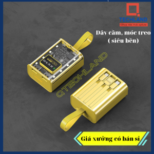 Sạc dự phòng trong suốt YM-692 dung lượng 10000/20000mAh có đèn pin LED sạc nhanh kèm 3 cáp theo typeC ip micro USB sạc nhiều thiết bị