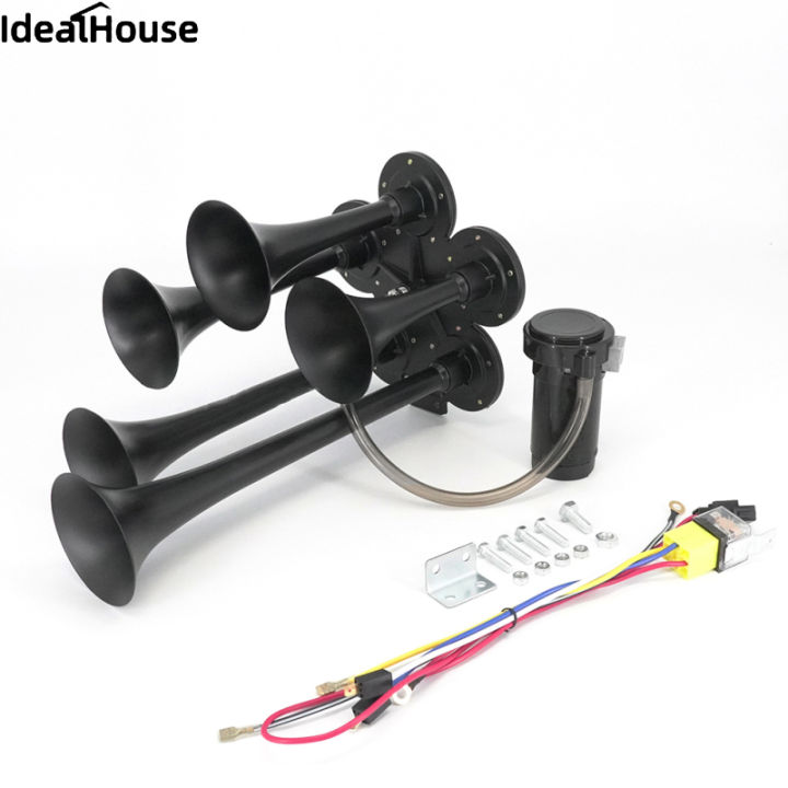 thumbnail image 2 of ECCPP 12V 135dB Air Horn Kit – 4 Chrome Trumpets, Solenoid, Compressor – Direct Fit For Truck, Car, SUV 2 of 5