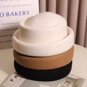 Japanese Retro 100%Wool Curled Edges Fedoras Hat Women Winter French Fashion Elegant Berets Wedding Cocktail Party Pillbox Cap