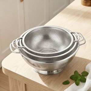LINSBAYWU Đậm đặc Rổ lọc bằng thép không gỉ Bộ lọc lưới mịn Đế vòng tròn chắc chắn Rổ thoát nước Dụng cụ vệ sinh Chống gỉ sét Rổ lọc thức ăn Nhà bếp