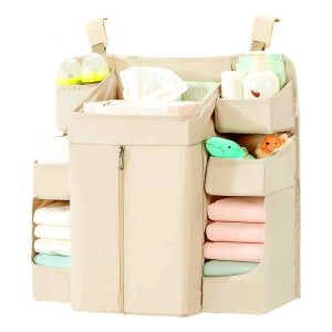 Multiple Pocket Hanging Storage Organizers For Baby Bed Nursery Organization With Adjustable Straps And Sustainable Fabric