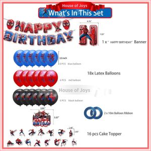[Ready Stock] Spiderman Happy birthday party quick setup pack. Banner balloon cupcake swirls topper. Fullset