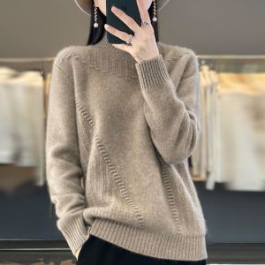 Mùa thu mùa đông của phụ nữ dày Jacquard đan cổ cao vừa áo len vừa rộng