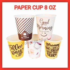 ( 1 pak ) Paper cup 8 oz / gelas kertas / cup kopi 8 oz design motif / polos 240ml