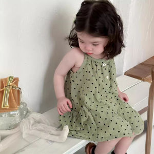 Girls suspender dress set thin Korean-style childrens clothing summer polka dot dress baby summer outfit baby girl clothes