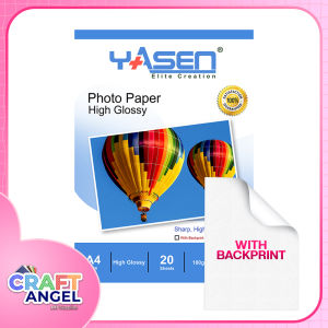 Yasen 20 Sheets High Glossy Photopaper A4 Size 180GSM Inkjet Photo Paper with Back Print/No Back Print for Photocards