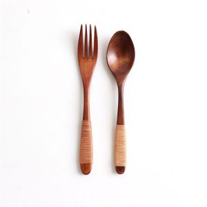 DGFDF Natural Handmade Kitchen Supplies Soups Cereal Utensil Dinnerware Sets Spoon Tableware Fork