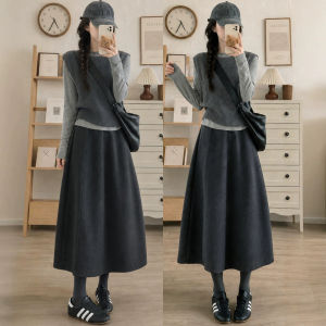 COD gray woolen pumpkin skirt womens autumn high waist a word medium and long skirt loose thickened bud skirt 2026 new