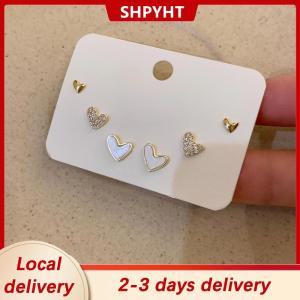 [COD] SHPYHT Local delivery Ship within 24 hours 6Pcs set Delicate Simple Heart Stud Earring For Women Girls Fashion Trendy Exquisite Tiny Earrings Wedding Party Jewelry Gifts