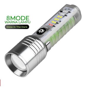 SENTER LED 520A M77- ZOOM LASER - JARAK JAUH - 8 MODE - TRANSPARAN - UV - MAGNET - TYPE-C - ORIGINAL