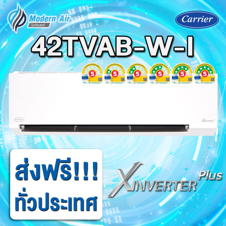 รุ่นใหม่ เบอร์ 5 ฉลากใหม่ 5 ดาวแอร์ติดผนัง Carrier Inverter X-inverter Plus -i (42TVAB-W) (สีขาว) ส่งฟรี
