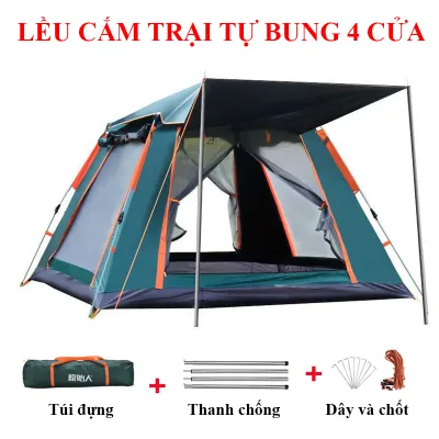 Lều Cắm Trại Lều Du Lịch Dã Ngoại Phượt Tự Bung 4 đến 6 người Chống Thấm Nước Chống Muỗi Gấp Gọn Tiện Lợi