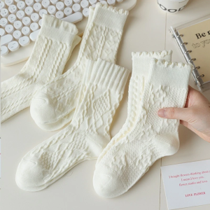 5 pairs one bag new jk college style tube socks simple white lace Fried Dough Twists princess socks