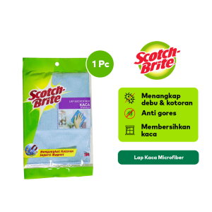 3M™ Scotch-Brite® Kain Lap Microfiber Kaca Efektif mengangkat debu & kotoran seperti magnet 1 pc 30x30cm Untuk menangkap debu & kotoran pada kaca & cermin